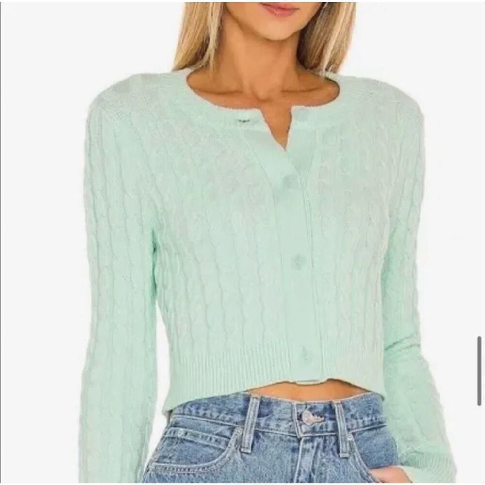 NWOT 525 America Cropped Cable Knit Mint Cottagecore Button Cardigan Women's S